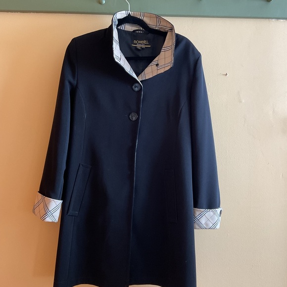 Classic Black Trench Coat with Plaid Lining size S NWOT - Picture 2 of 11